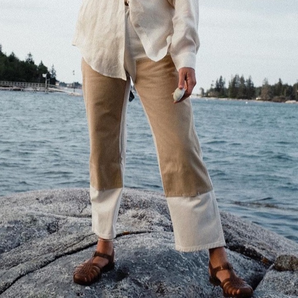 Rudy Jude colorblock utility jeans in Sand
